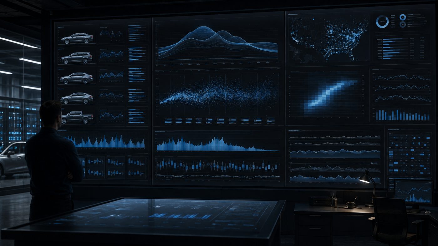 Analyst reviewing a wall of registry outcome charts