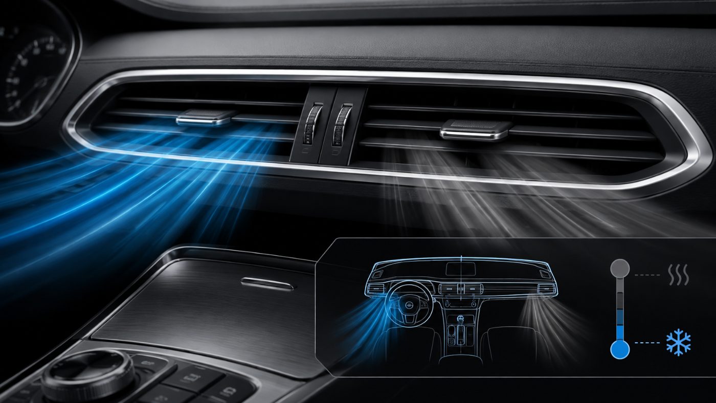Dashboard vents blowing cold on the driver side and warm on the passenger side